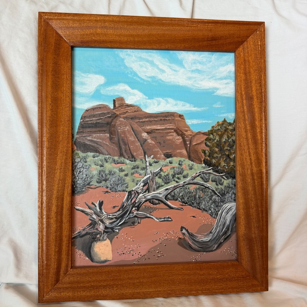 Original Southwest Desert Landscape Acrylic Painting Framed Red Rock Canyon Art